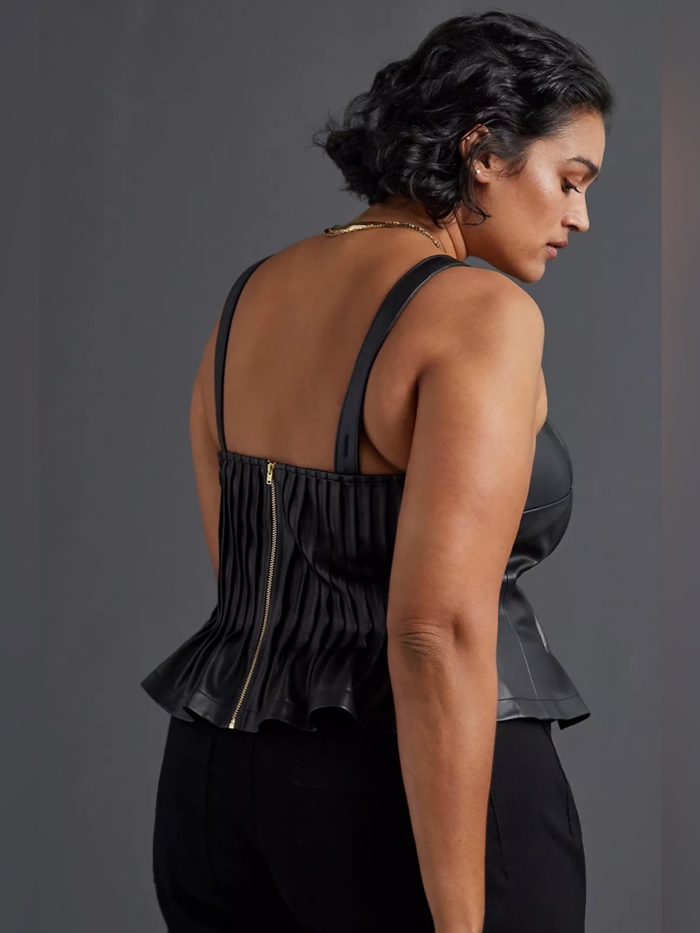Anthropology Let Me Be Faux Leather
Pintucked Pleated Tank Cami Size 1X - Picture 2 of 10